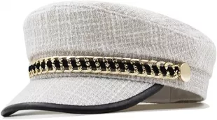 Women Fiddler Cap Newsboy Hat with Chain Trendy Visor Beret Caps for Ladies Girls Spring Red Captain Hat