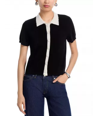 Cashmere 100% Cashmere Short Sleeve Colorblock Cardigan