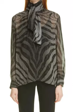 Zebra Print Scarfneck Blouse