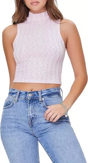 Pink Sleeveless Mockneck Top