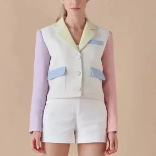 Tweed Color Block Boxy Cropped Blazer