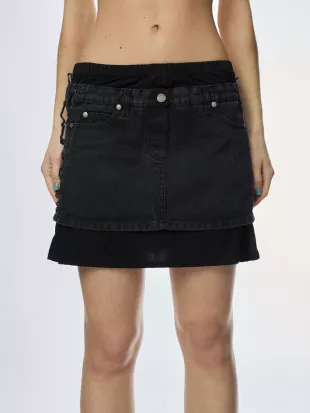 Vintage Denim Layered Deconstructed Mini Skirt