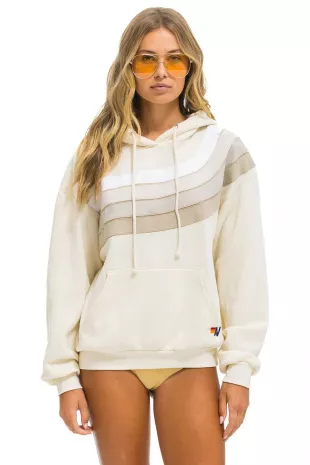 Wave Stripe 4 Pullover Hoodie Relaxed in Vintage White