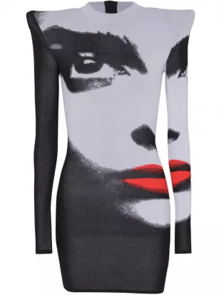Printed Jacquard-Knit Mini Dress