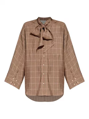 Checked Bow Neck Top