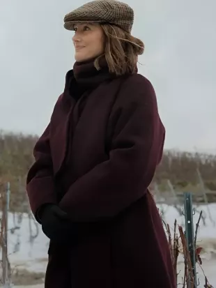 Champagne Problems 2025 Minka Kelly Burgundy Trench Coat