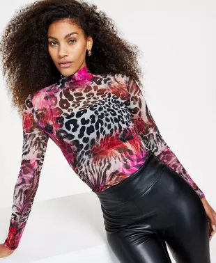 Women's Long Sleeve Printed Mesh Kamaria Top