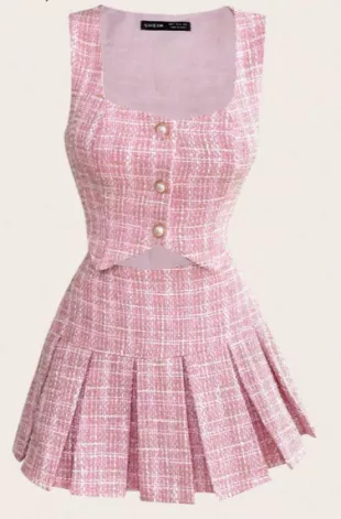 Elegant Tweed Vest & Skirt 2 Pieces Set