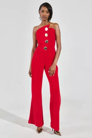 Strapless Jumpsuit with Gold Buttons
