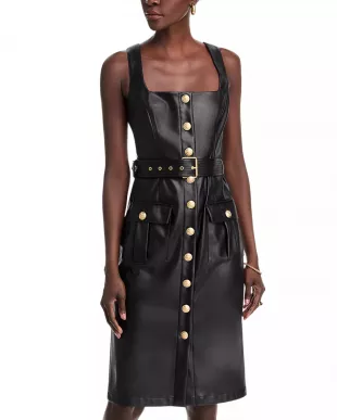 Button Front Faux Leather Tank Dress