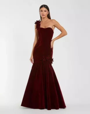 68983 3D Floral Long Formal Velvet Prom Dress