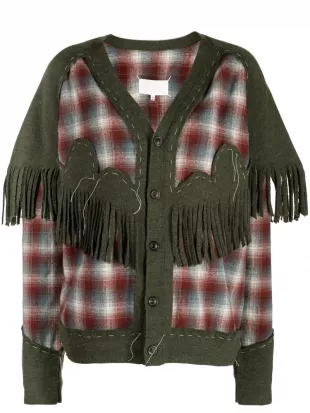 Check-Pattern Fringed Shirt