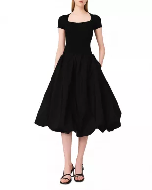 Long Ribbed knit and Taffeta Dress