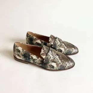 Green Brown Beige Snake Skin Leather Loafers