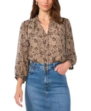 Printed Split-Neck Raglan-Sleeve Top