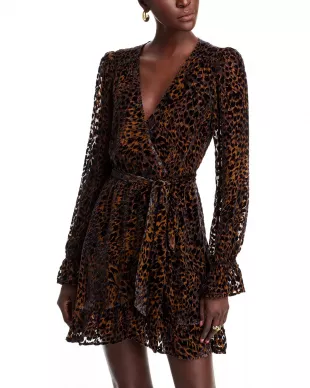 Ysabel Long Sleeve Leopard Velvet Burnout Dress