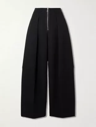 Pleated Wide Leg Heavy Crepe Bonded Trousers