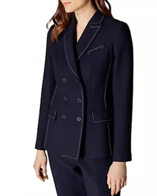 Contrast-stitch Double-breasted Blazer In Navy