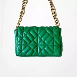 Green Faux Leather Rectangle Medium Size Gold Chain Shoulder Bag