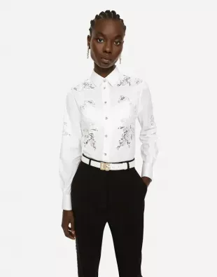 Cordonetto Lace Detail Poplin Button-Up Shirt