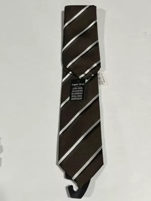 Mens Angelo Rossi Brown White Stripe Pattern Tie