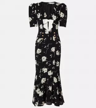 Floral Printed Silk Midi Dress