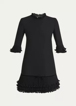 Ruffle Trim Crepe Couture Minidress