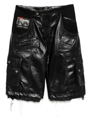 Leather Cargo Shorts in Black
