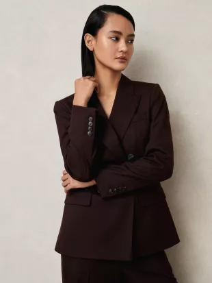Wool-Blend Double-Breasted Suit Blazer