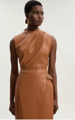 Faux Leather Drape Sleeveless Top