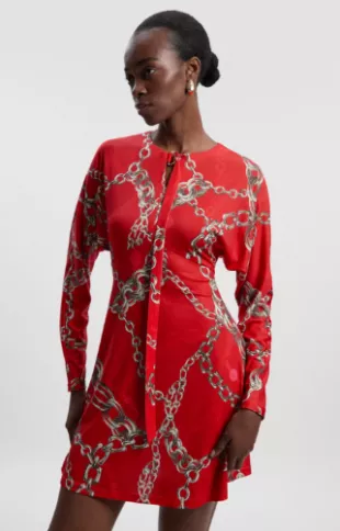Chain Print Crepe Mini Dress