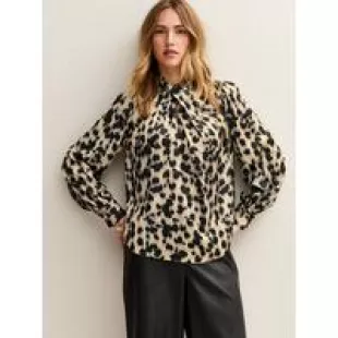 Abstract Print Twist Neck Long Sleeve Blouse