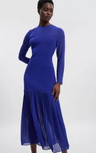 Woven Knit Mix Pleated Midi Dress