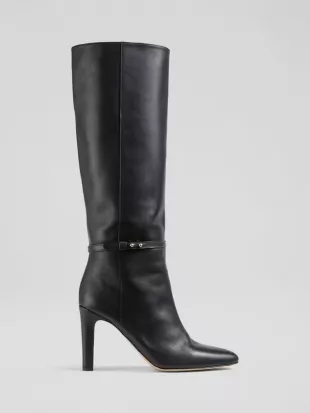 Caterina Black High Slim Block Stiletto Boot