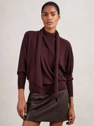 Alexis Wool Scarf-Tie Draped Jumper