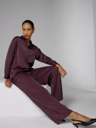 Burgundy Satin Wide Leg Trousers
