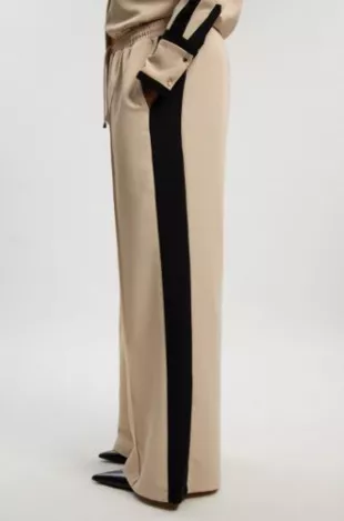 Twill Contrast Woven Wide Leg Trousers