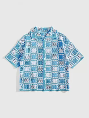 Drop Shoulder Hollow Out Knitted Shirt