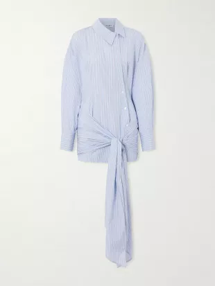 Knotted Striped Cotton-Poplin Mini Dress