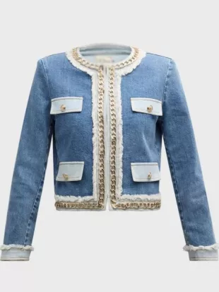 Owning Manhattan S2 Chloe Tucker Blue Chain-Trim Jacket