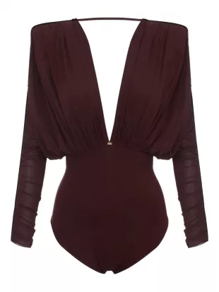 V-neck long-sleeve bodysuit