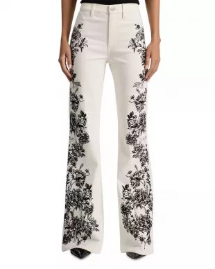 High Rise Embroidered Wide Leg Jeans