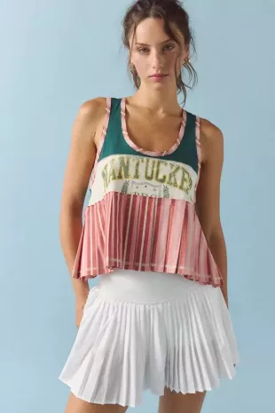 BDG Ace Spliced Graphic Pleated Peplum Tank Top