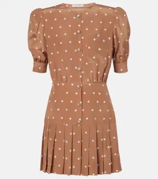 Pleated Polka-dot Silk Minidress