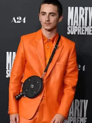 Timothée Chalamet Marty Supreme LA Premiere Orange Suit
