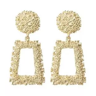 Gold geometric drop earrings-Doubnine Store