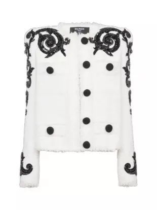 White/Black Black Sequin Paisley Tweed Jacket