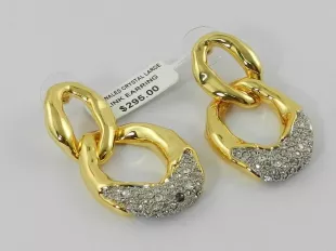Gold Pave Link Drop Earrings