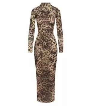 Milky Sheer Mock Neck Long Dress