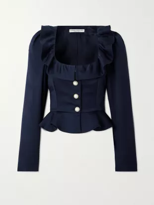 Navy Blue Ruffle Cropped Jacket
